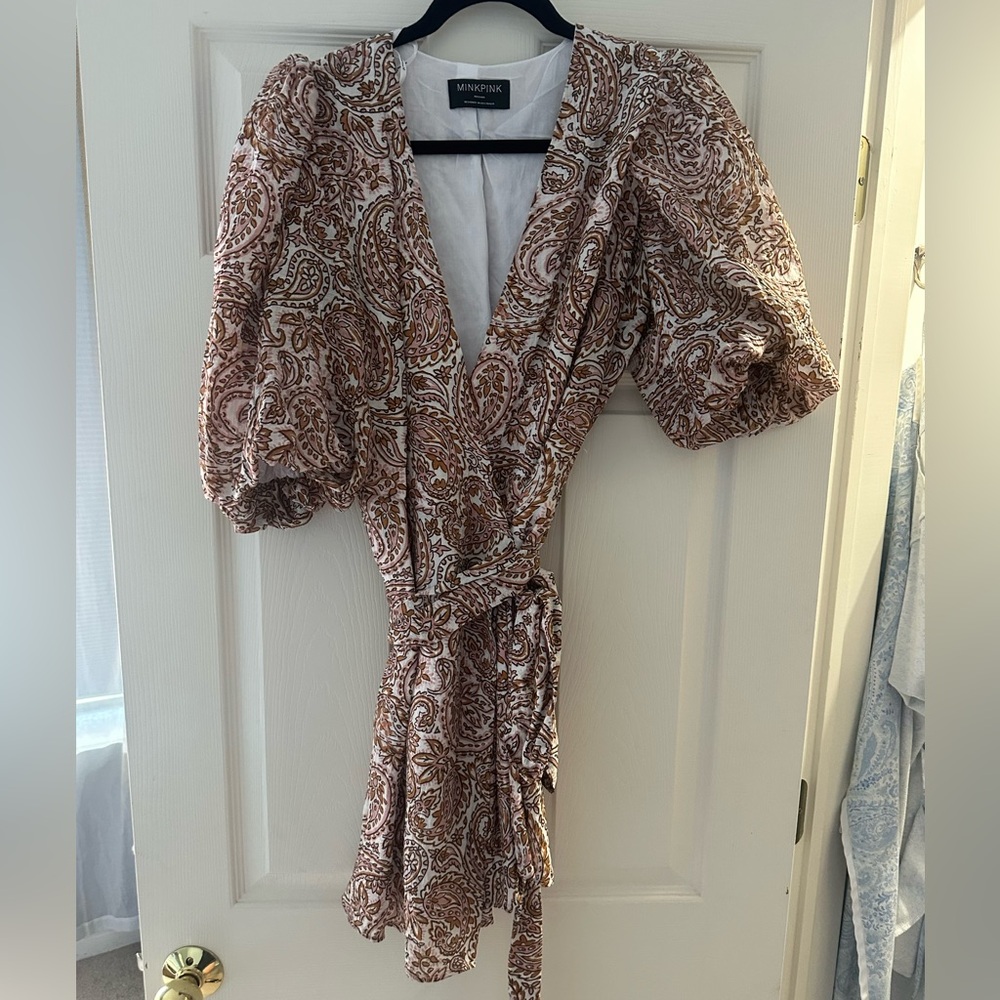 MINKPINK Paisley Mini Dress in Pink and White